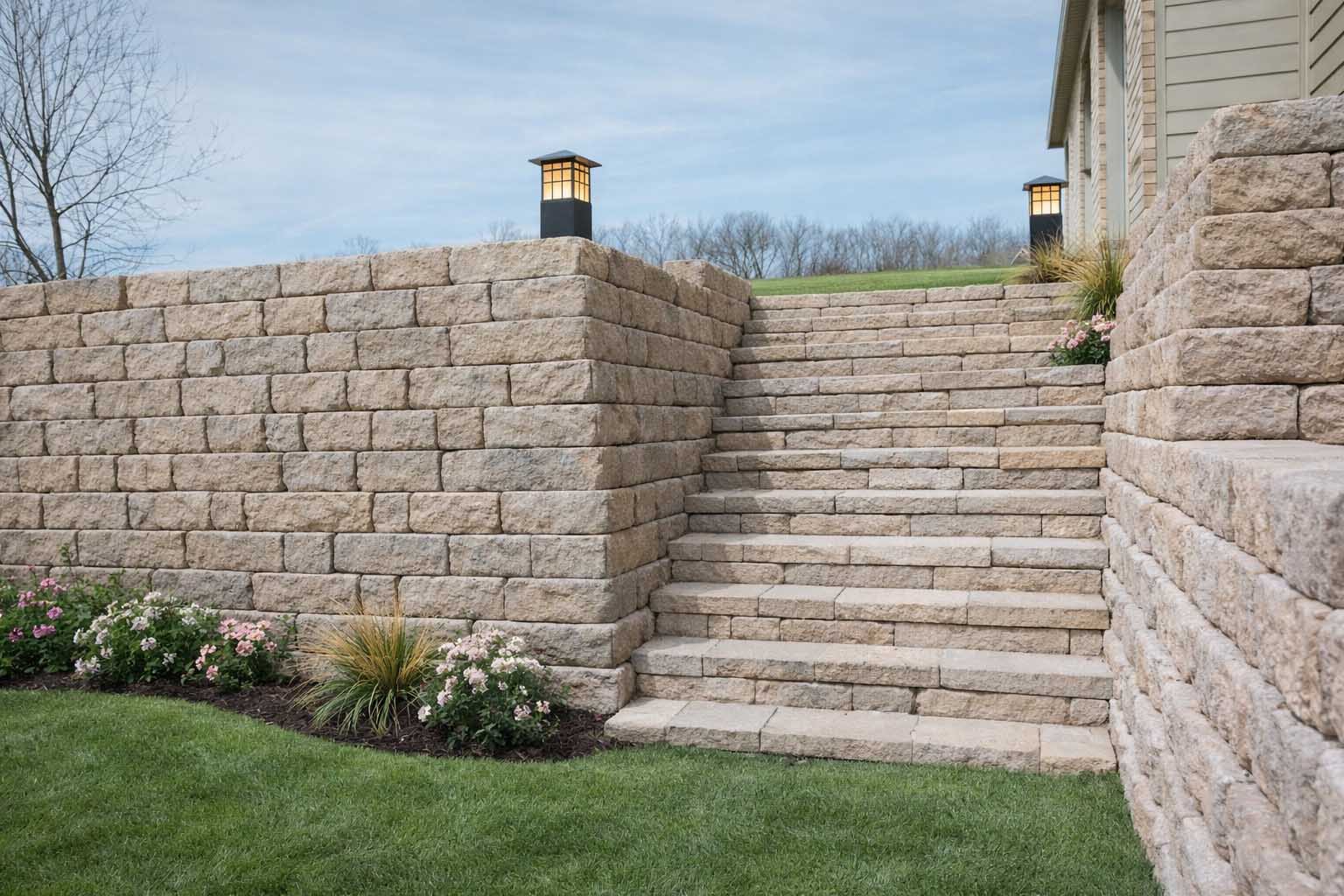 Retaining wall with stairs