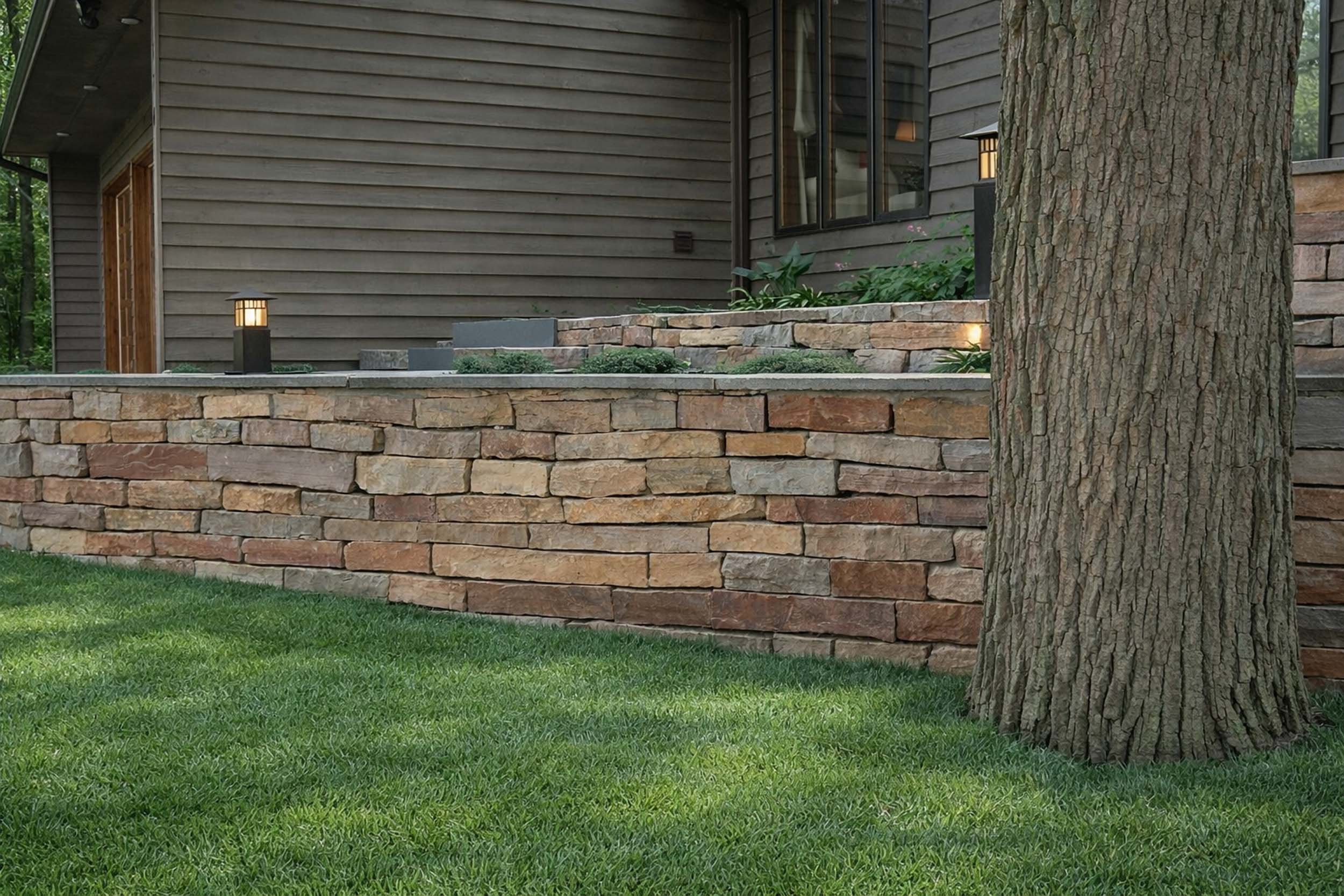 Retaining wall for the base of a porch