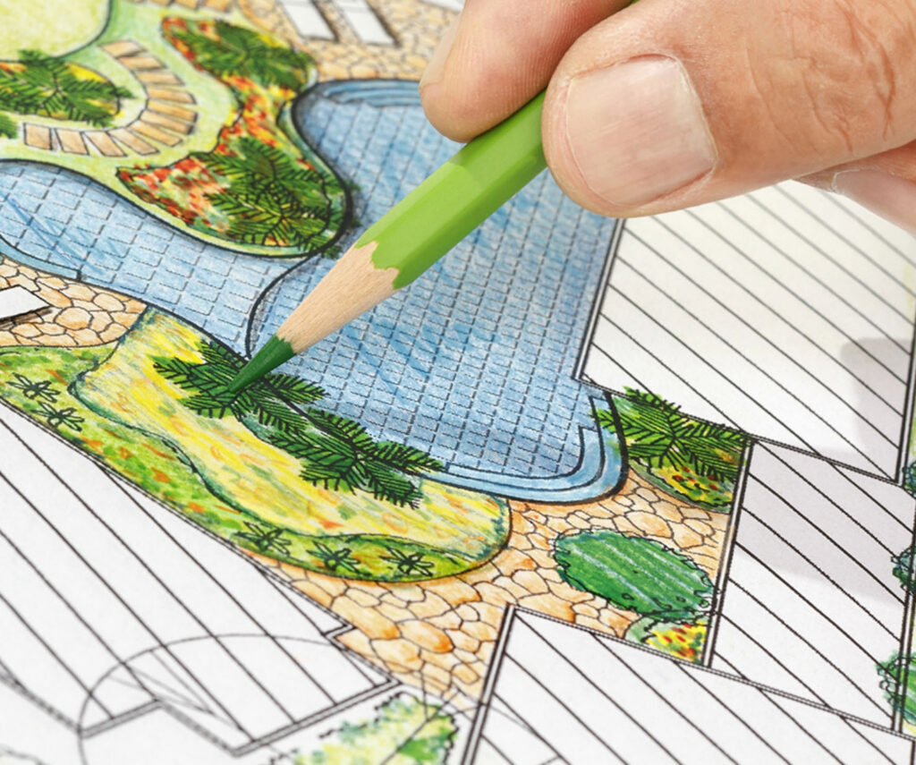 Colored pencil illustration of a landscape design
