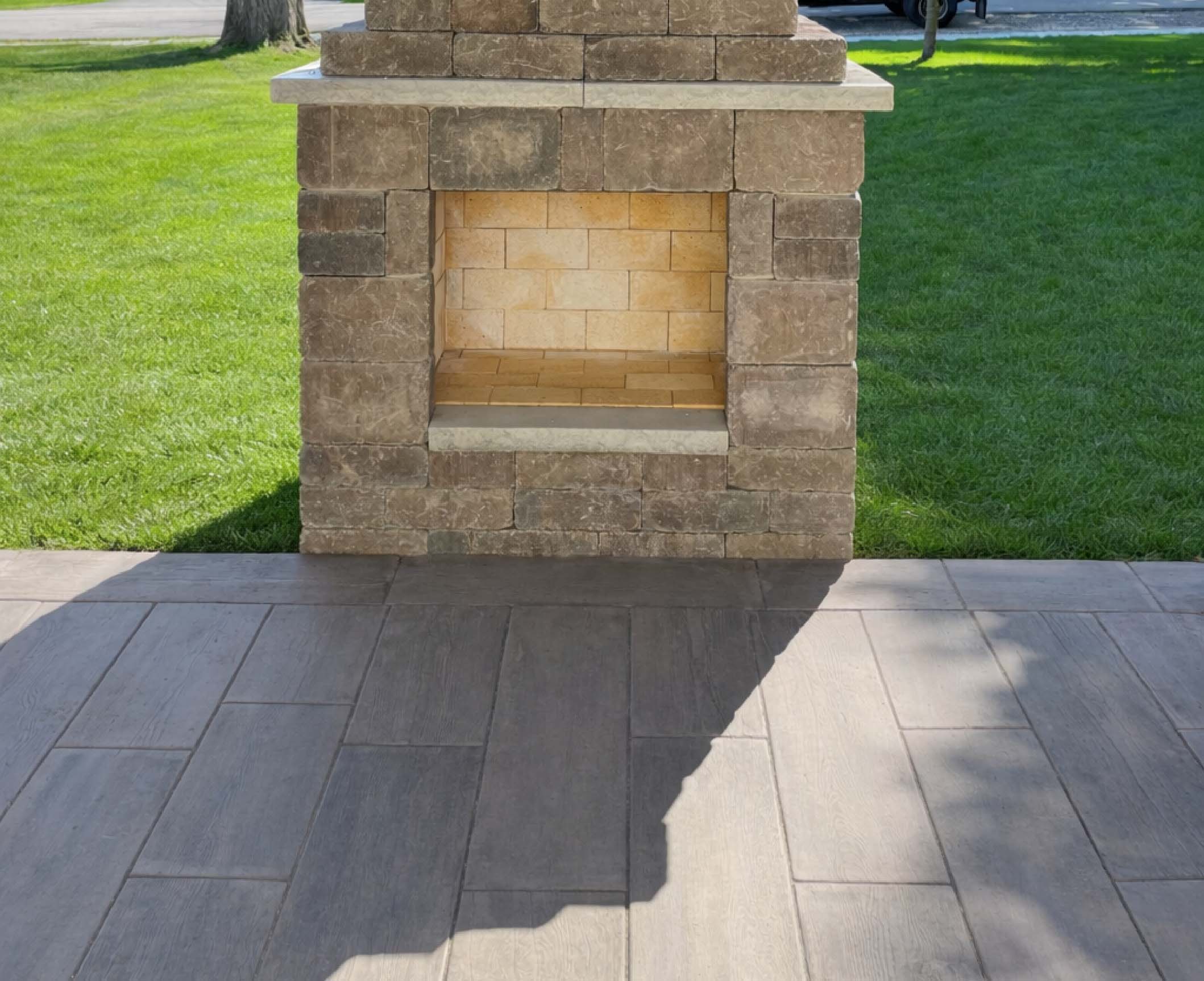 Brick fireplace on a patio
